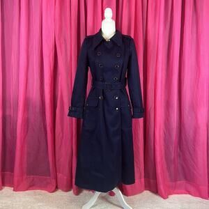 Vintage 70s 80s Fox Run Little Foxes Int'l long navy blue maxi trench coat, m